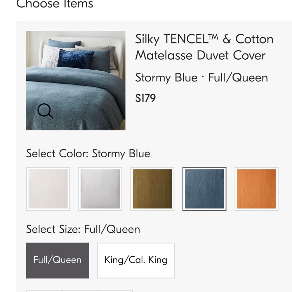 West Elm TENCEL Cotton Matelasse Full/Queen and standard sham Stormy Blue